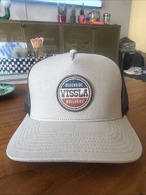 VISSLA Beachside Builders Trucker Hat in Light tan and Black
